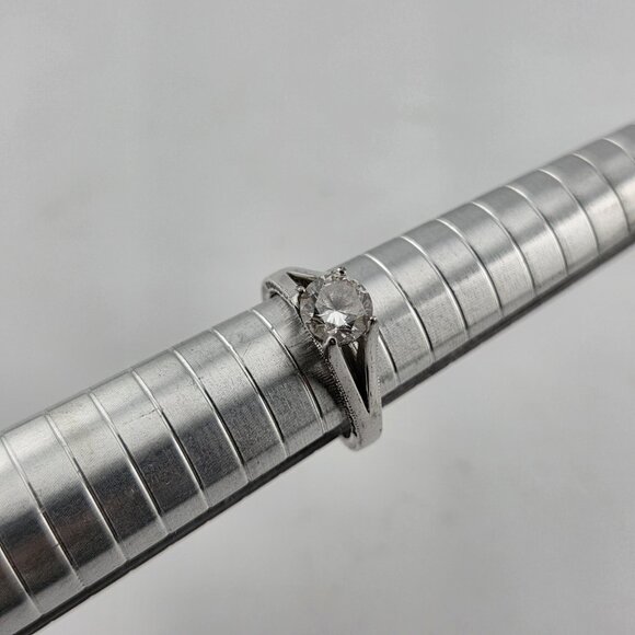 925 Sterling Silver Ring CZ ENGAGEMENT LADY Cute Eiffel tower Size 6.75 - Picture 1 of 11